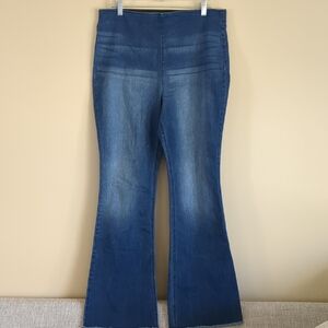 XL Knox Rose Pull-On Stretch Waist Blue Pants Jeans Frayed Hem